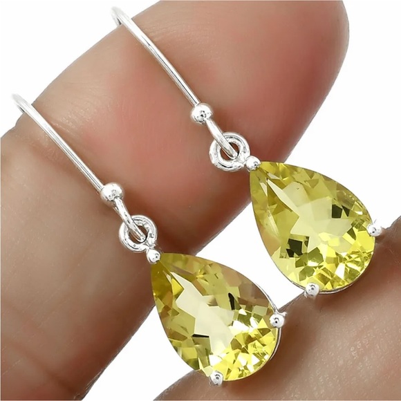 Earth Art hand crafted artisan Jewelry - Genuine Lemon Quartz sterling silver earrings